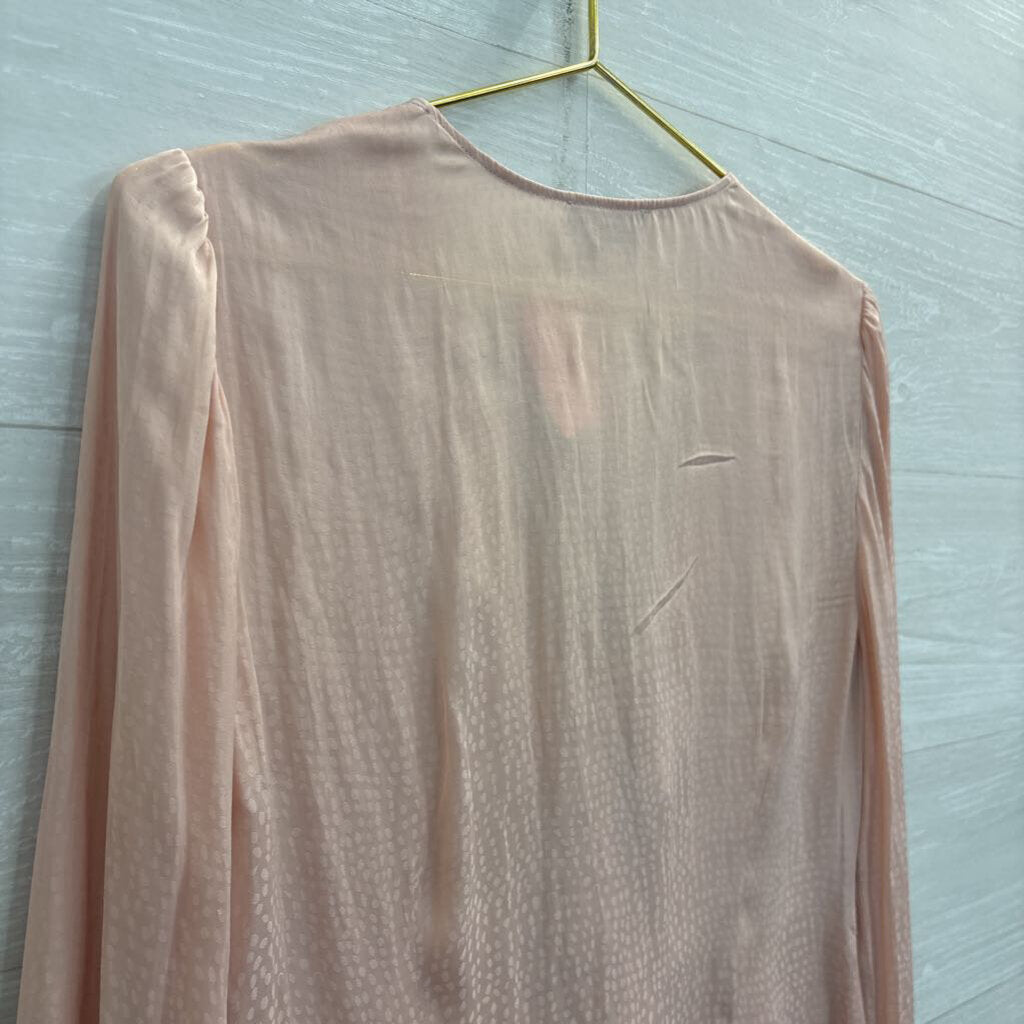1 State Blush Pink Print Ruffle Detail Long Sleeve Top Medium
