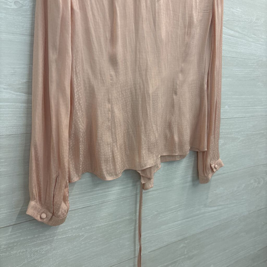 1 State Blush Pink Print Ruffle Detail Long Sleeve Top Medium