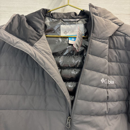 Columbia Grey Puffer Turbo Down Hooded Jacket Medium