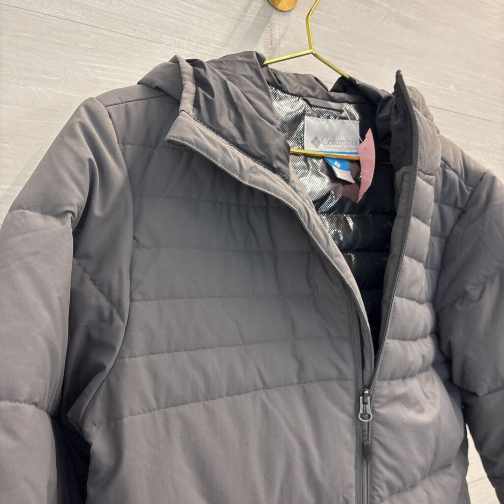 Columbia Grey Puffer Turbo Down Hooded Jacket Medium