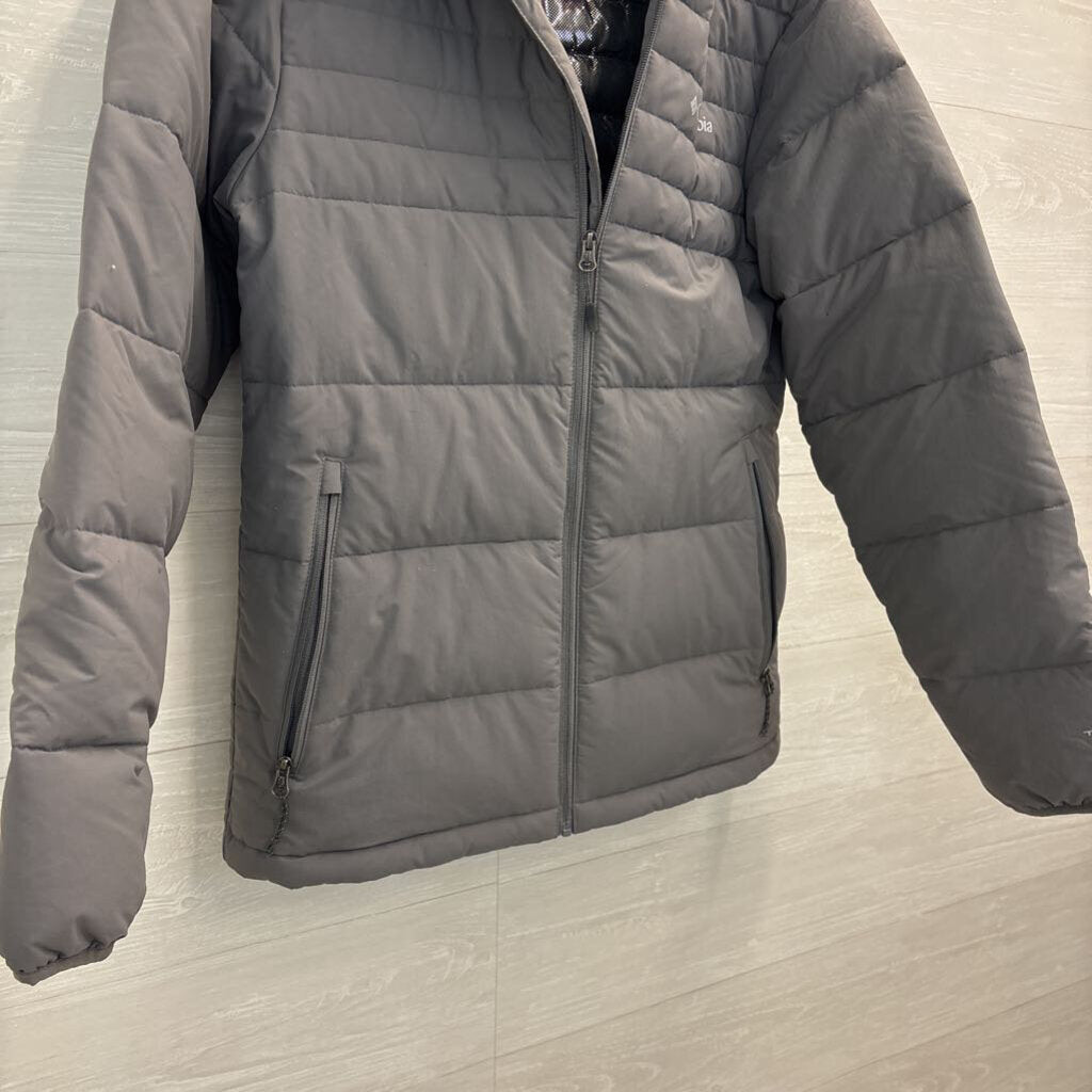 Columbia Grey Puffer Turbo Down Hooded Jacket Medium