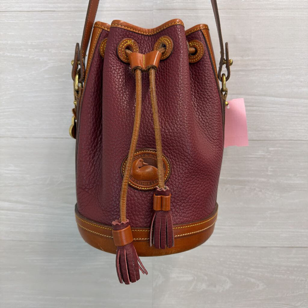 Vintage Dooney and Bourke Burgundy/ Brown Leather Small Bucket Bag Purse