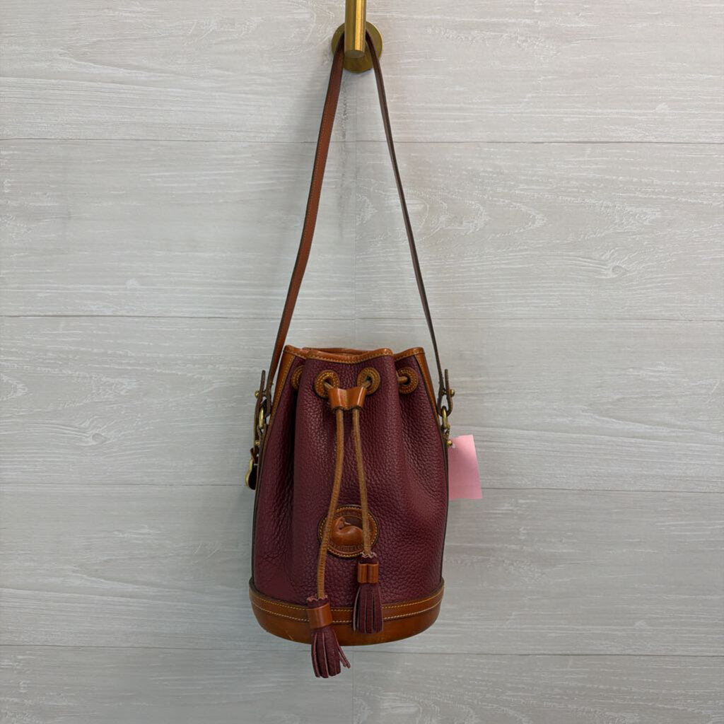 Vintage Dooney and Bourke Burgundy/ Brown Leather Small Bucket Bag Purse