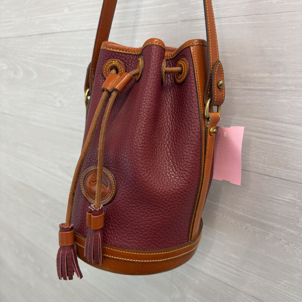 Vintage Dooney and Bourke Burgundy/ Brown Leather Small Bucket Bag Purse