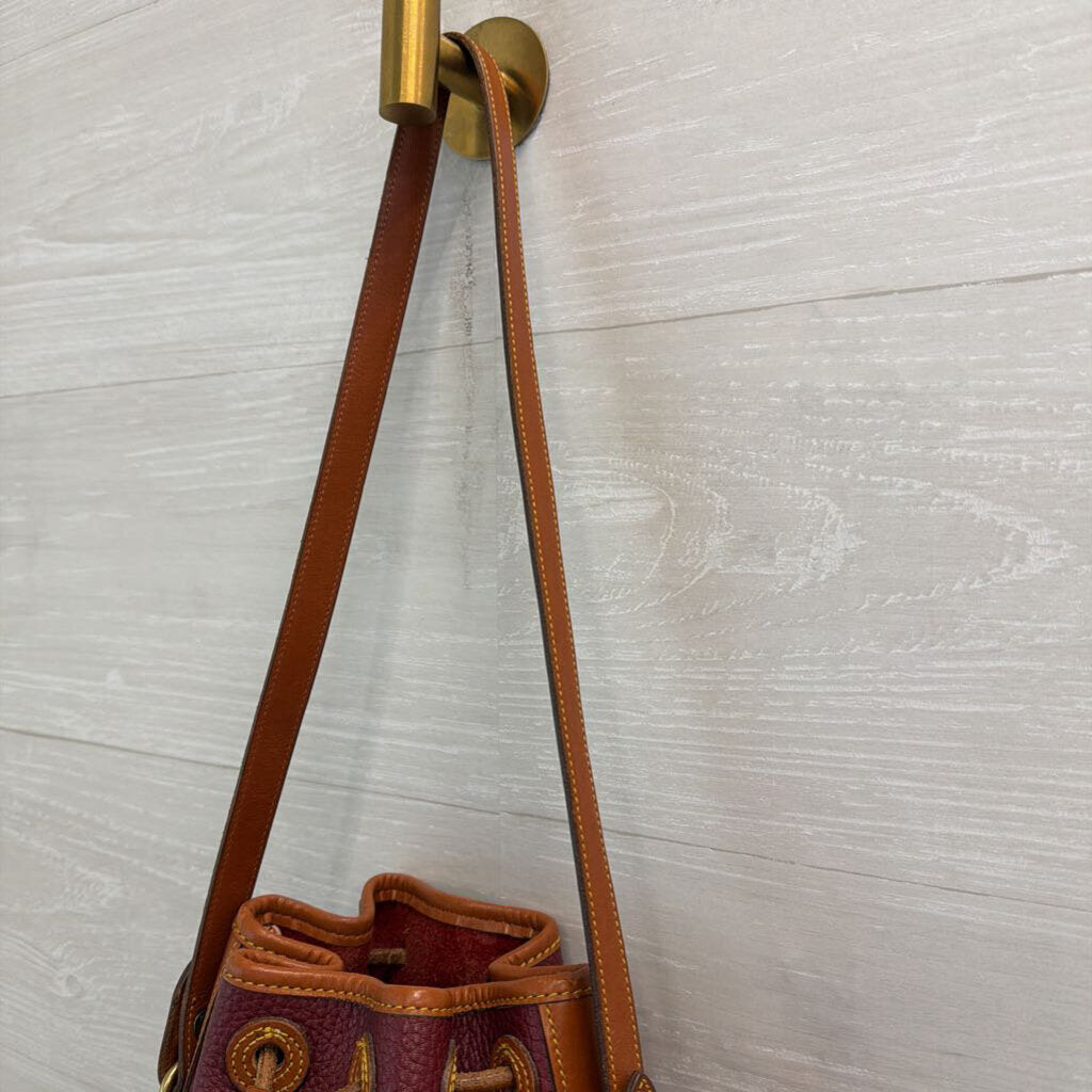 Vintage Dooney and Bourke Burgundy/ Brown Leather Small Bucket Bag Purse