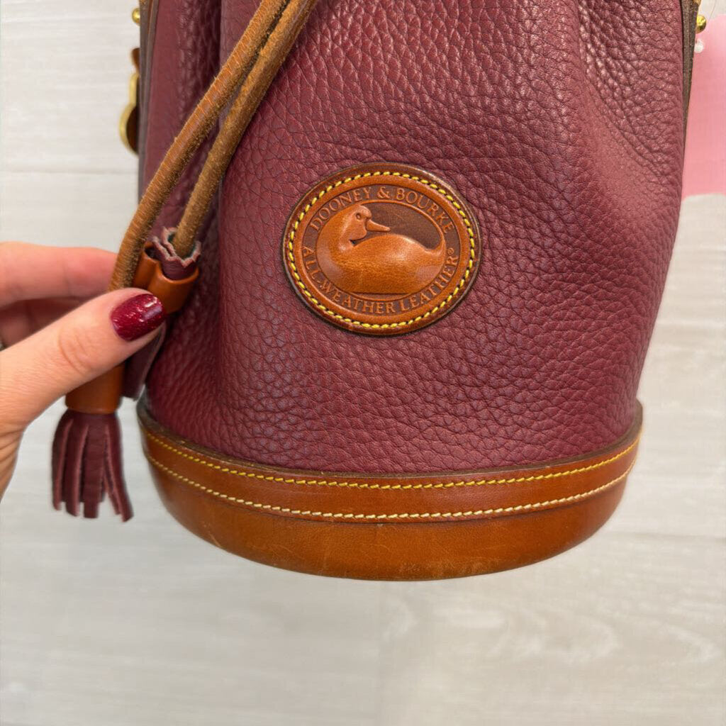 Vintage Dooney and Bourke Burgundy/ Brown Leather Small Bucket Bag Purse