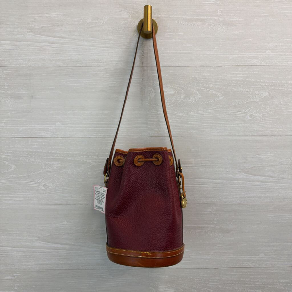 Vintage Dooney and Bourke Burgundy/ Brown Leather Small Bucket Bag Purse