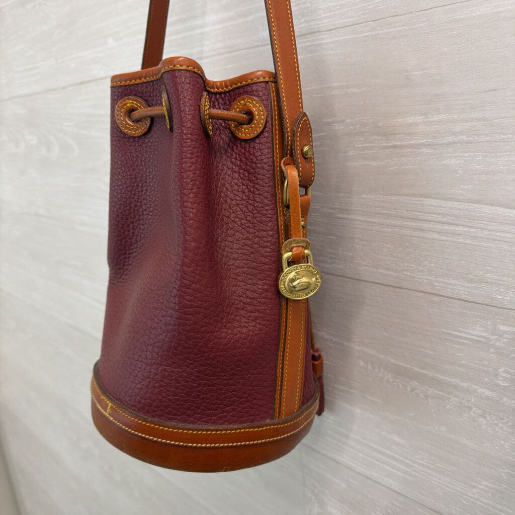 Vintage Dooney and Bourke Burgundy/ Brown Leather Small Bucket Bag Purse