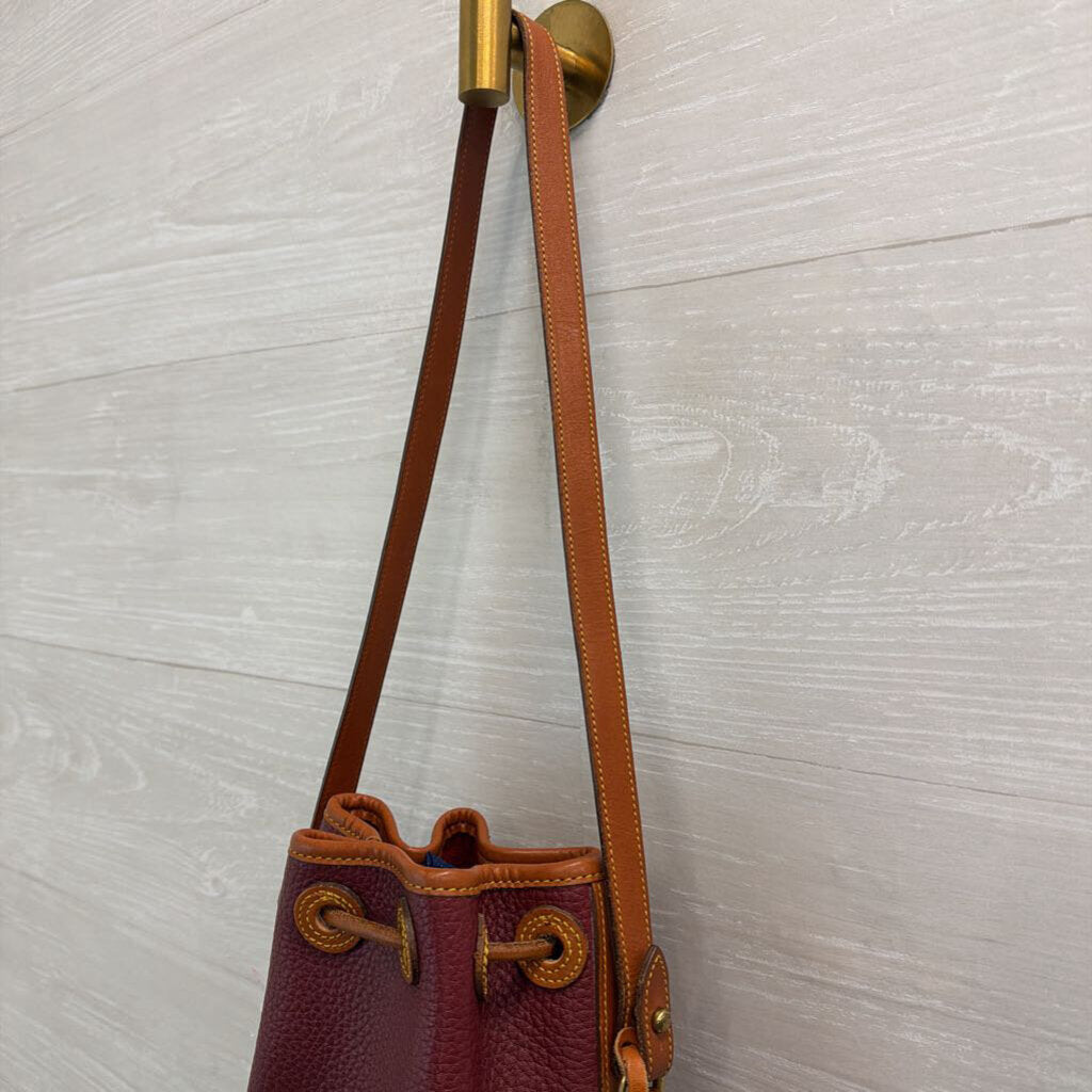 Vintage Dooney and Bourke Burgundy/ Brown Leather Small Bucket Bag Purse