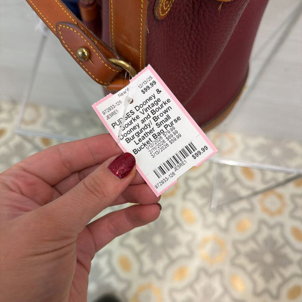 Vintage Dooney and Bourke Burgundy/ Brown Leather Small Bucket Bag Purse