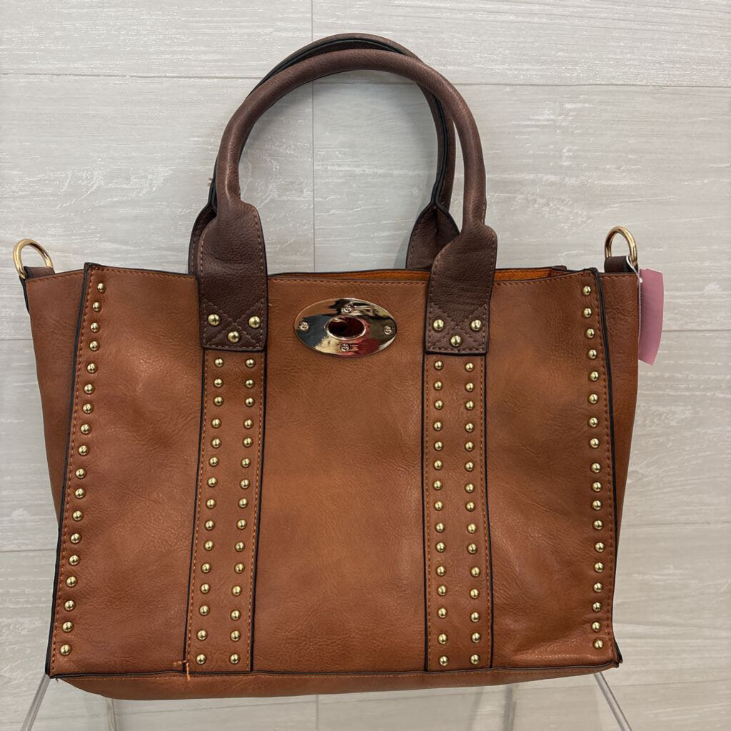 Empire Brown Leather Gold Studded Tote Purse