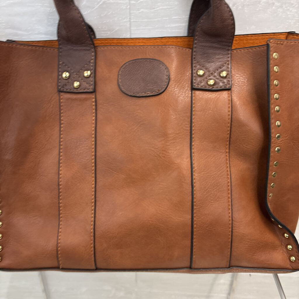 Empire Brown Leather Gold Studded Tote Purse