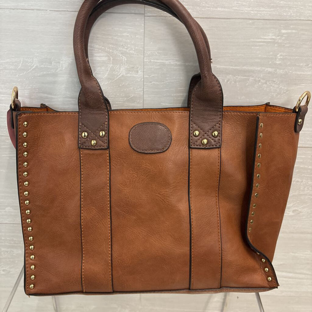 Empire Brown Leather Gold Studded Tote Purse