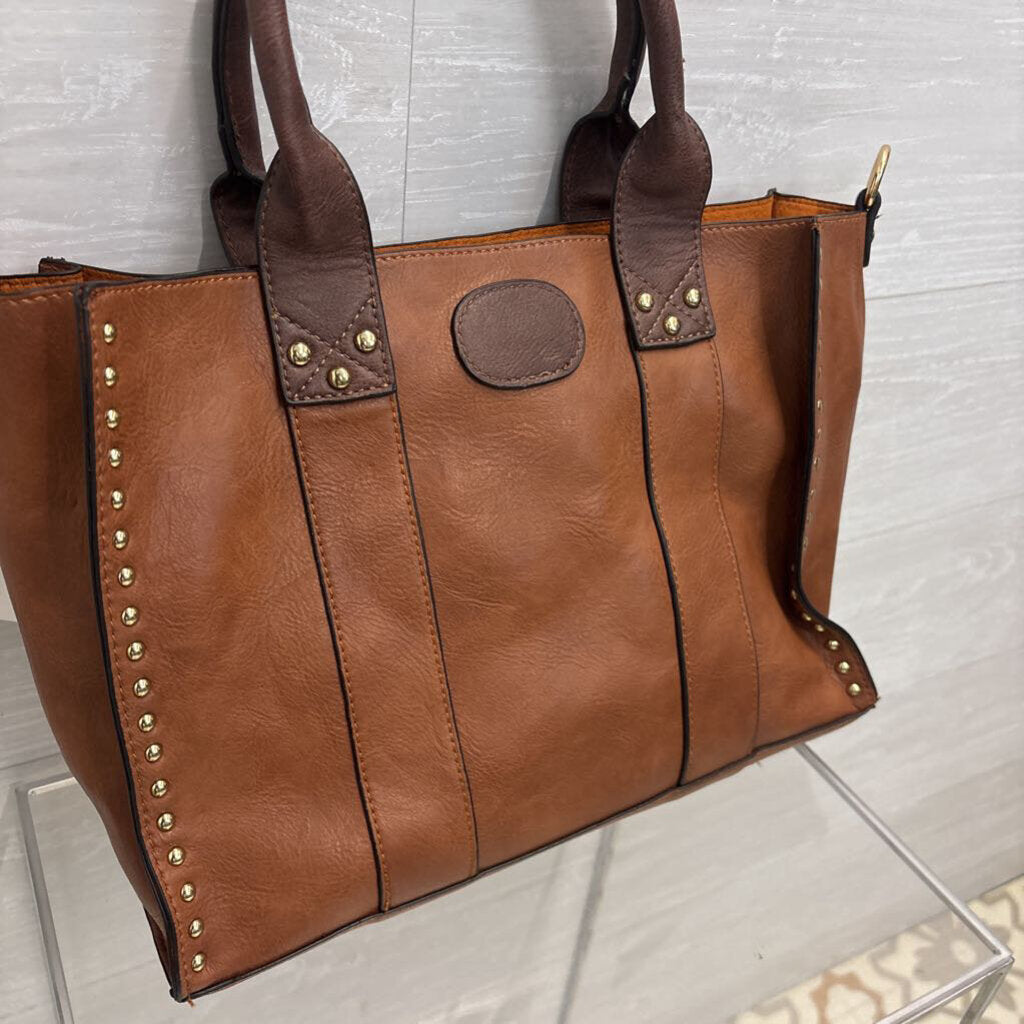 Empire Brown Leather Gold Studded Tote Purse