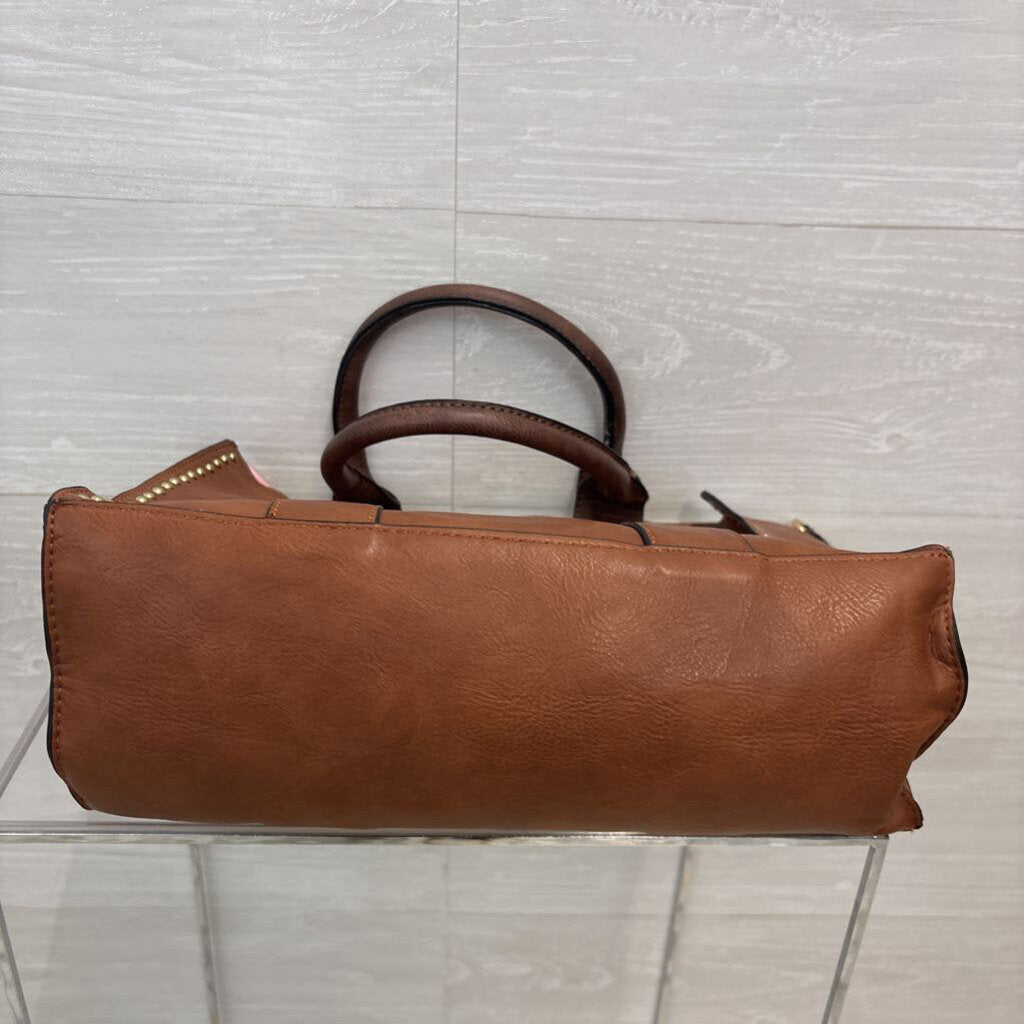 Empire Brown Leather Gold Studded Tote Purse