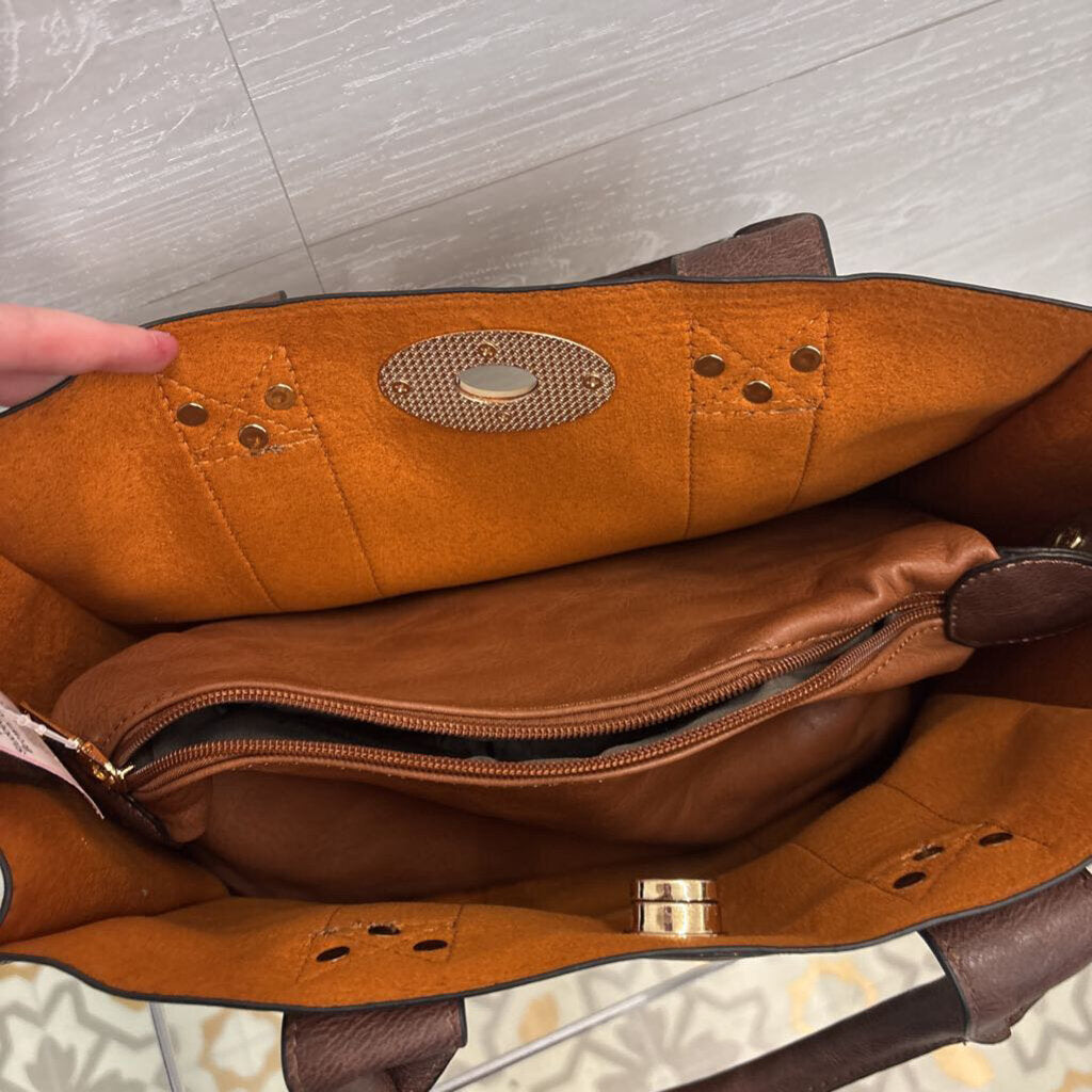 Empire Brown Leather Gold Studded Tote Purse