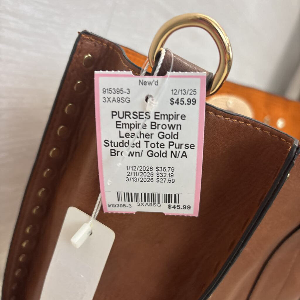 Empire Brown Leather Gold Studded Tote Purse