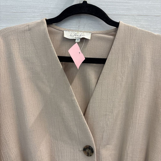 L'Academie Beige Long Puff Sleeve Button Front Dress XXS