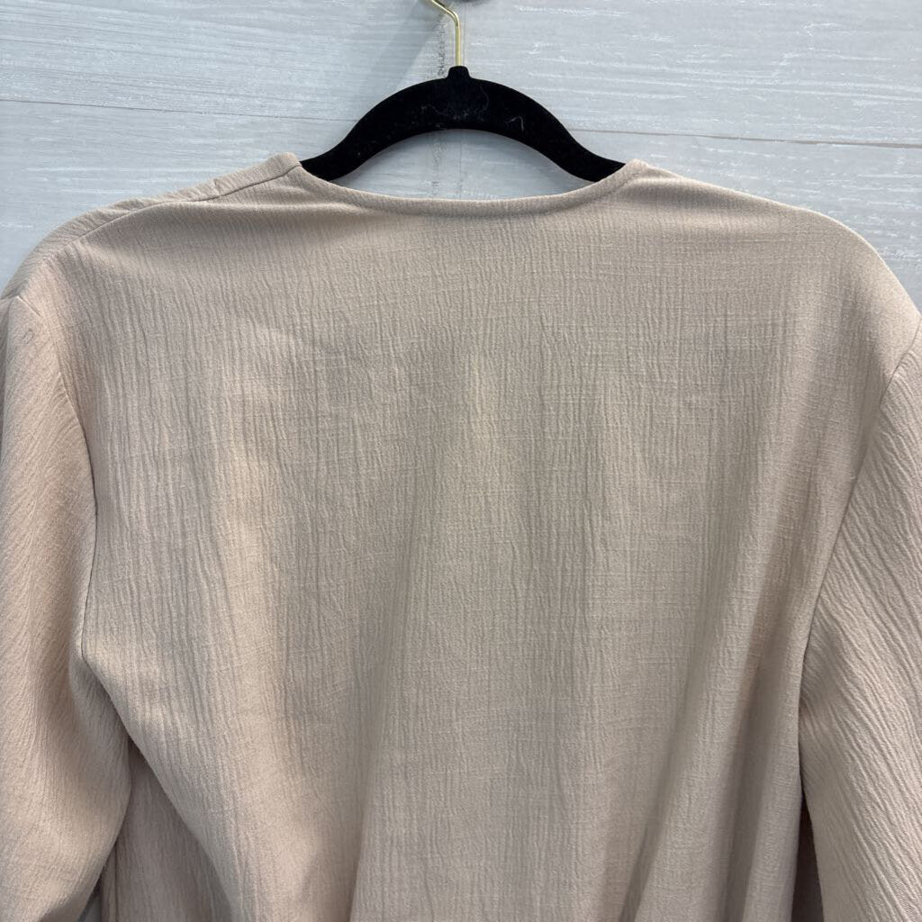 L'Academie Beige Long Puff Sleeve Button Front Dress XXS