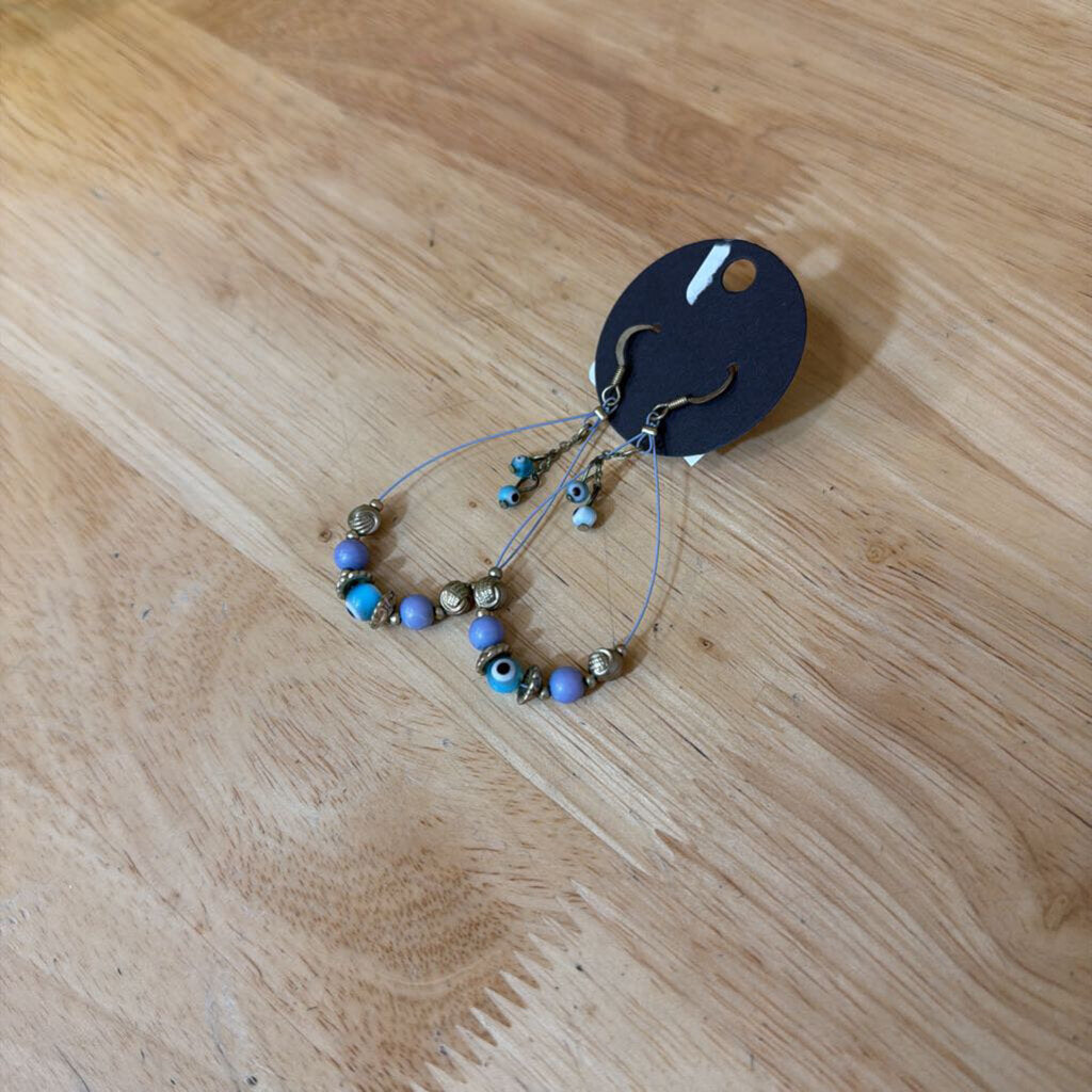 Blue/ Silver Beaded Drop Earrings