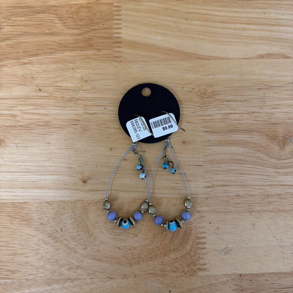 Blue/ Silver Beaded Drop Earrings