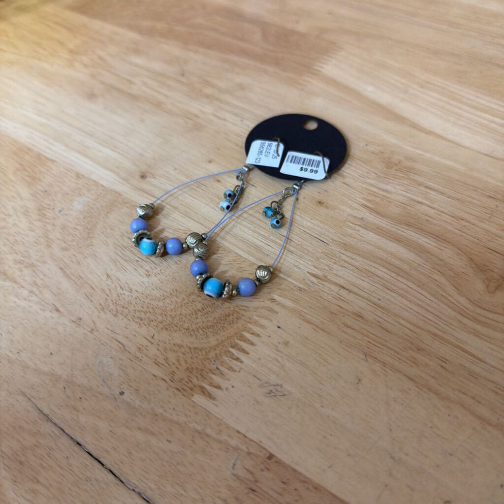 Blue/ Silver Beaded Drop Earrings