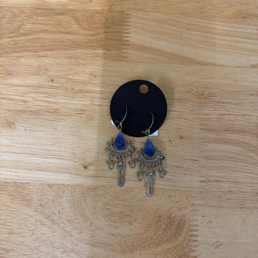 Silver/ Blue Stone Dangle Statement Earrings