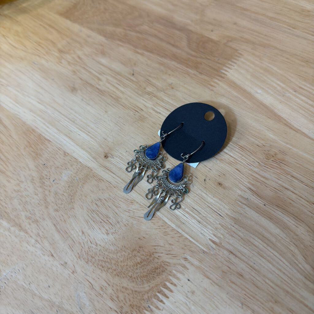 Silver/ Blue Stone Dangle Statement Earrings