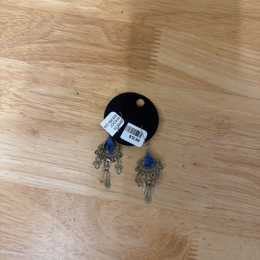 Silver/ Blue Stone Dangle Statement Earrings