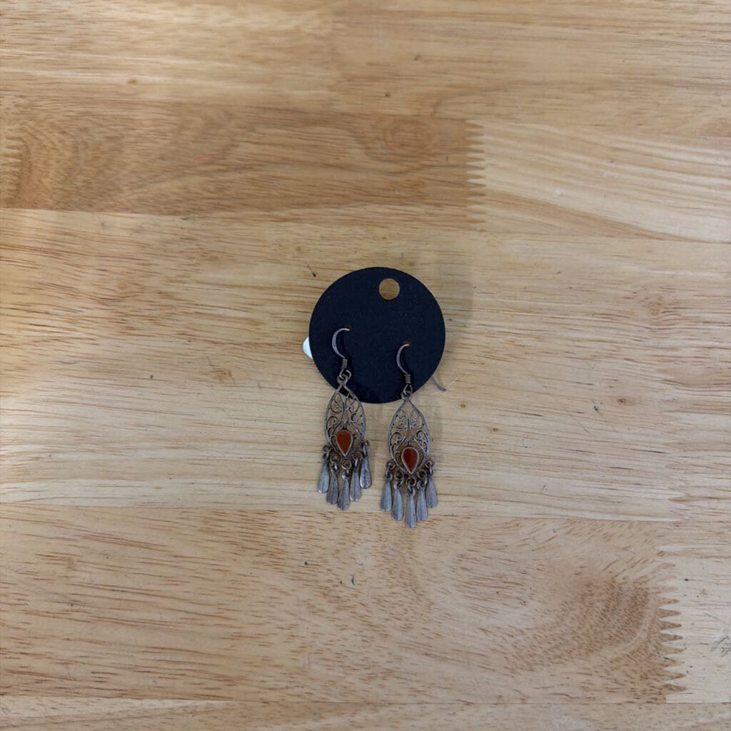 Silver/ Brown Stone Dangle Earrings