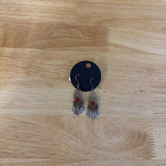 Silver/ Brown Stone Dangle Earrings