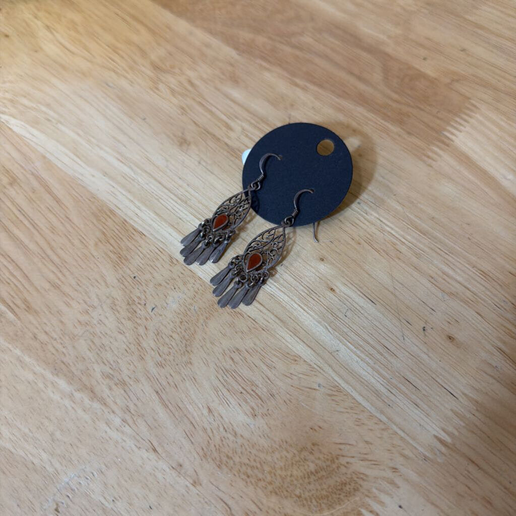 Silver/ Brown Stone Dangle Earrings