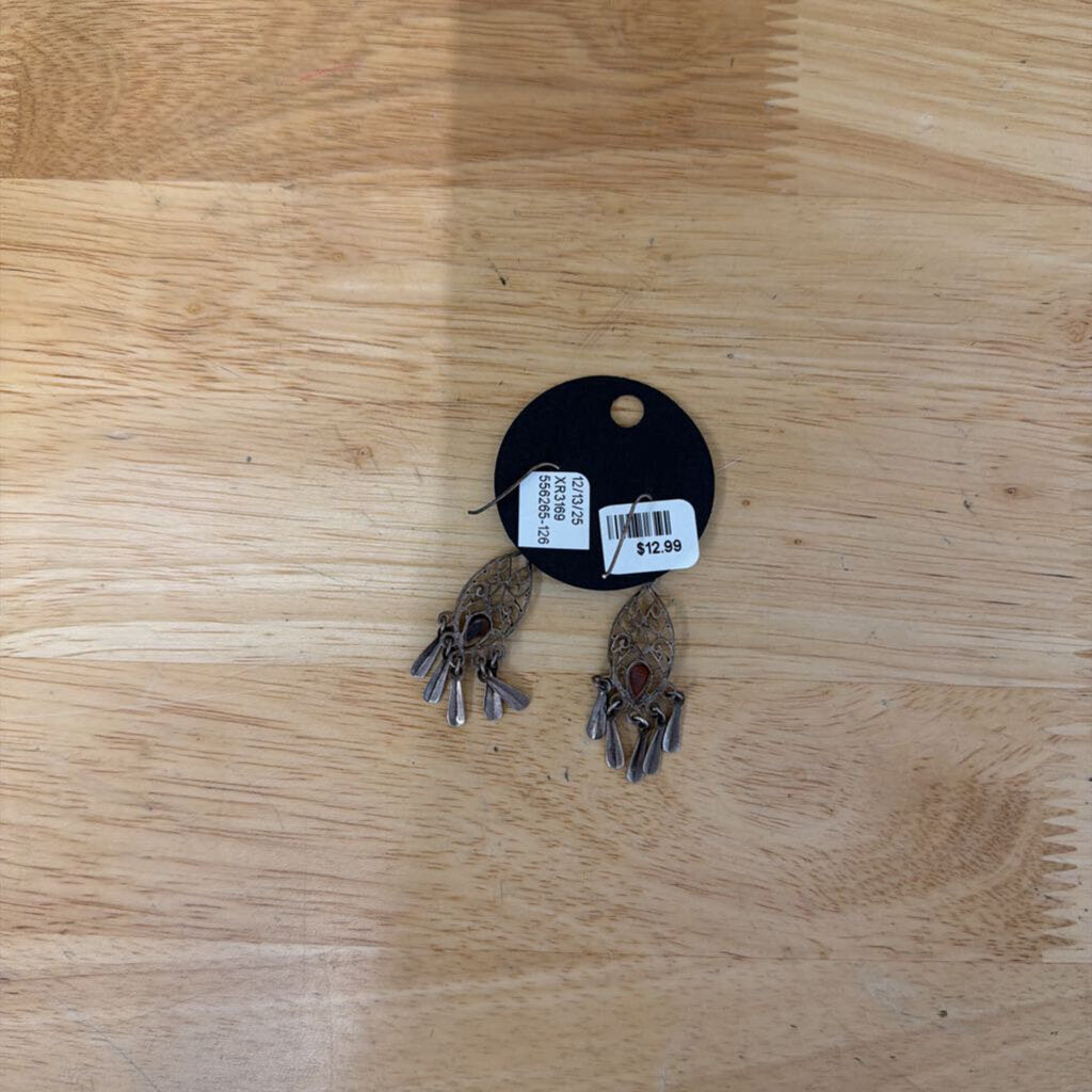 Silver/ Brown Stone Dangle Earrings