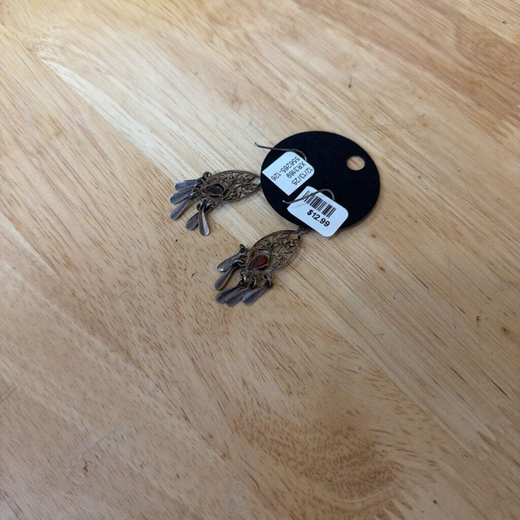 Silver/ Brown Stone Dangle Earrings