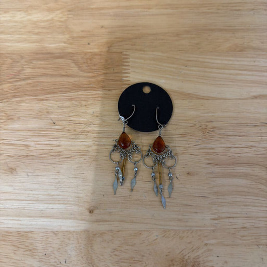 Silver/ Amber Stone Dangle Statement Earrings