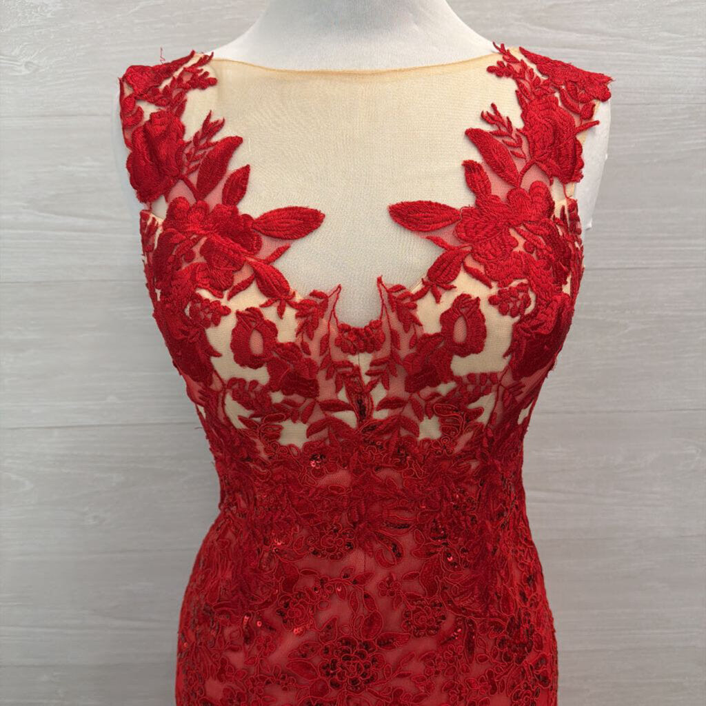 Clarisse Red Lace Long Formal Dress 3/4