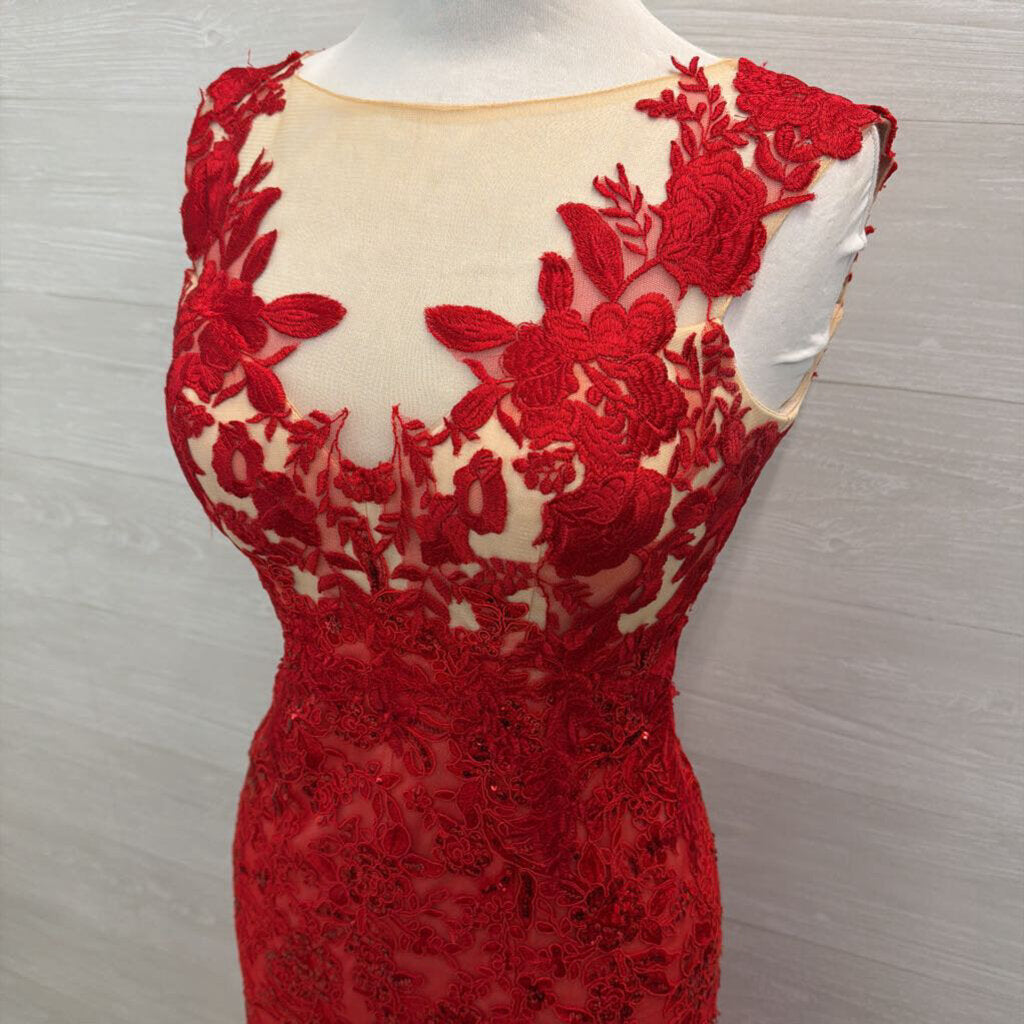 Clarisse Red Lace Long Formal Dress 3/4