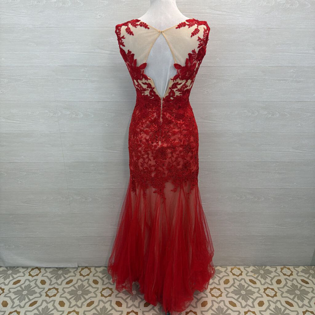 Clarisse Red Lace Long Formal Dress 3/4