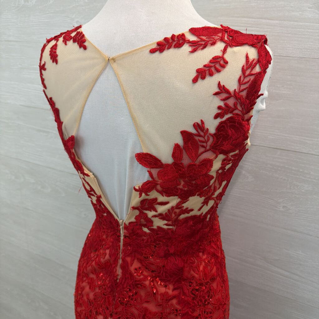 Clarisse Red Lace Long Formal Dress 3/4
