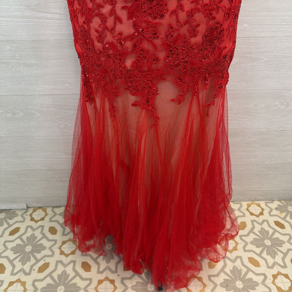Clarisse Red Lace Long Formal Dress 3/4