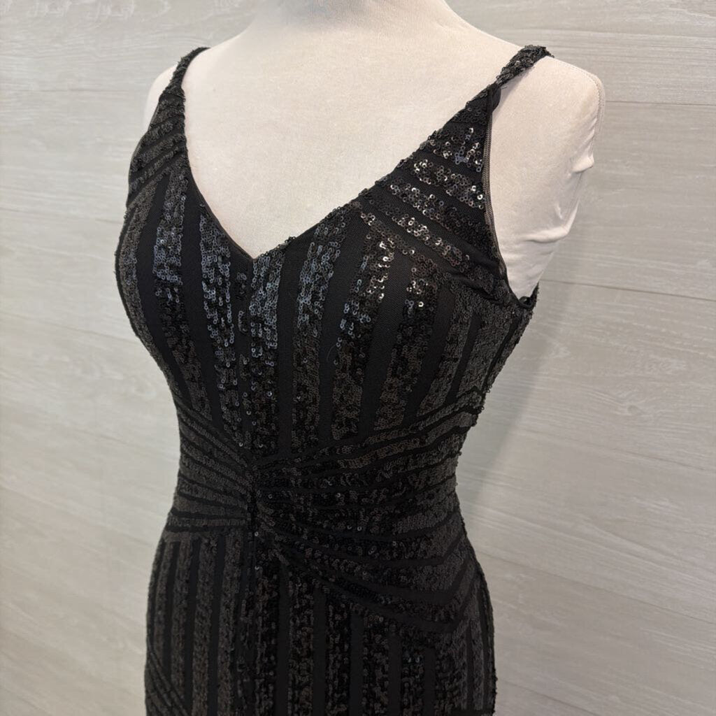 Nightway Black Sequin Print Long Formal Dress 8