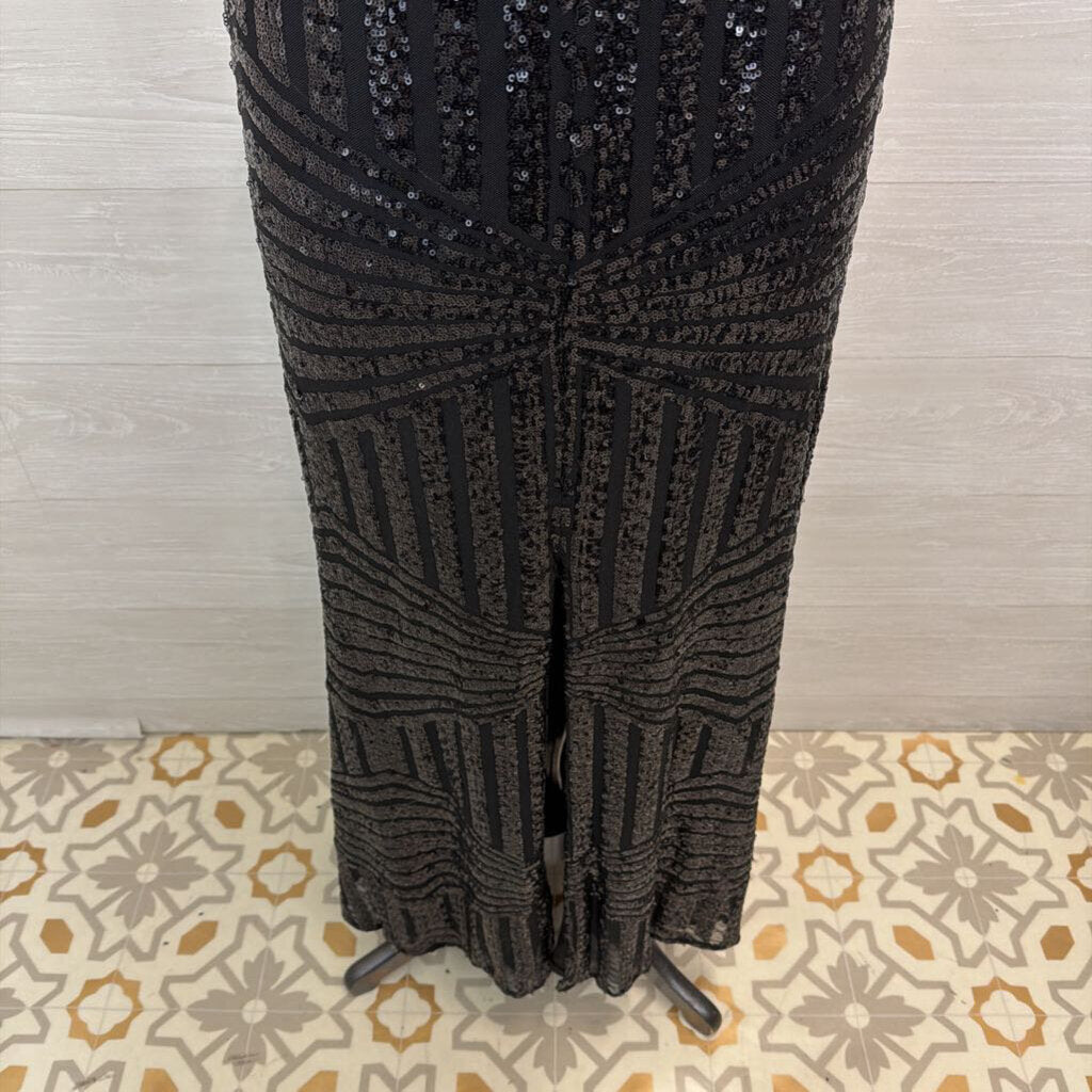 Nightway Black Sequin Print Long Formal Dress 8