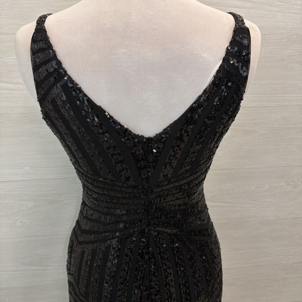 Nightway Black Sequin Print Long Formal Dress 8