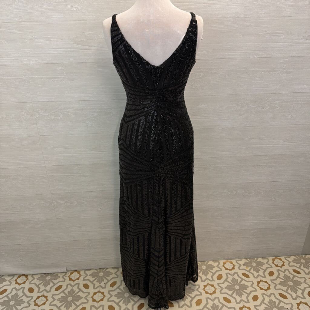 Nightway Black Sequin Print Long Formal Dress 8