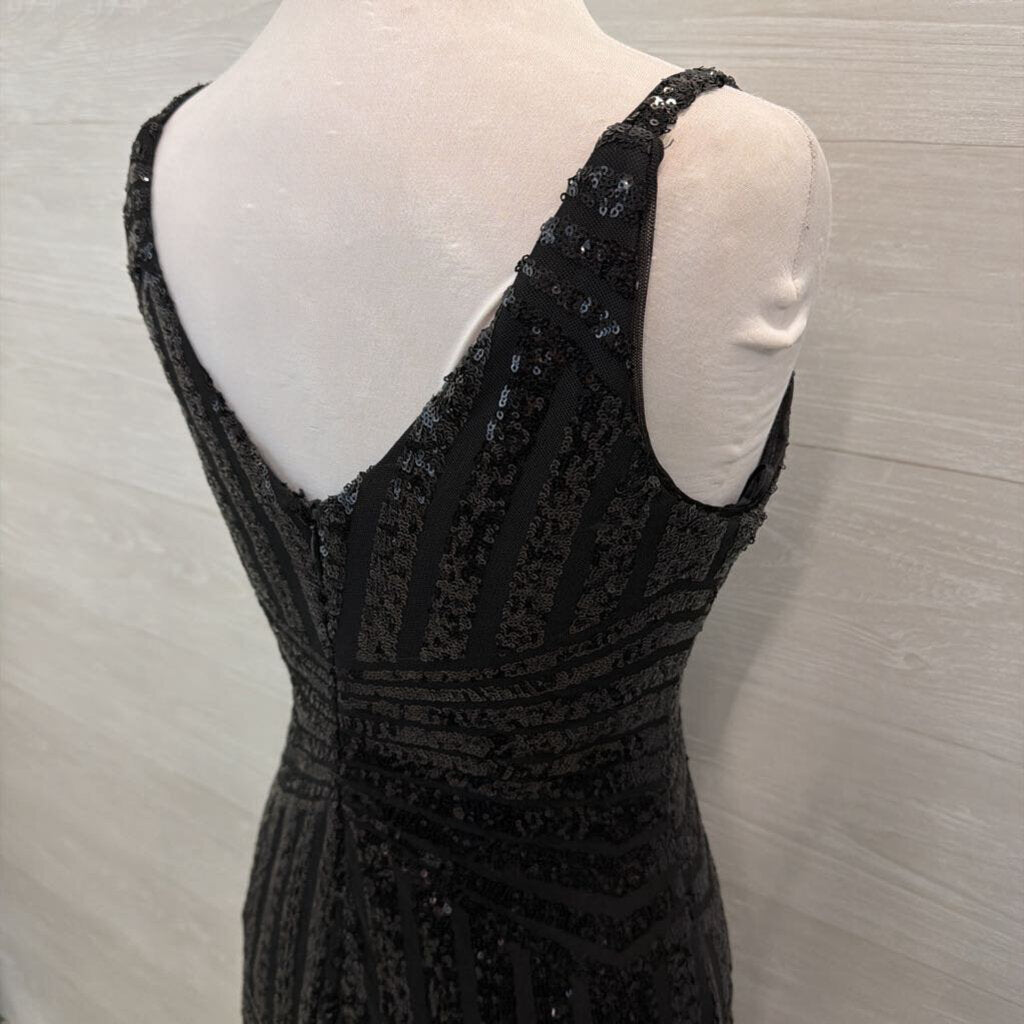 Nightway Black Sequin Print Long Formal Dress 8