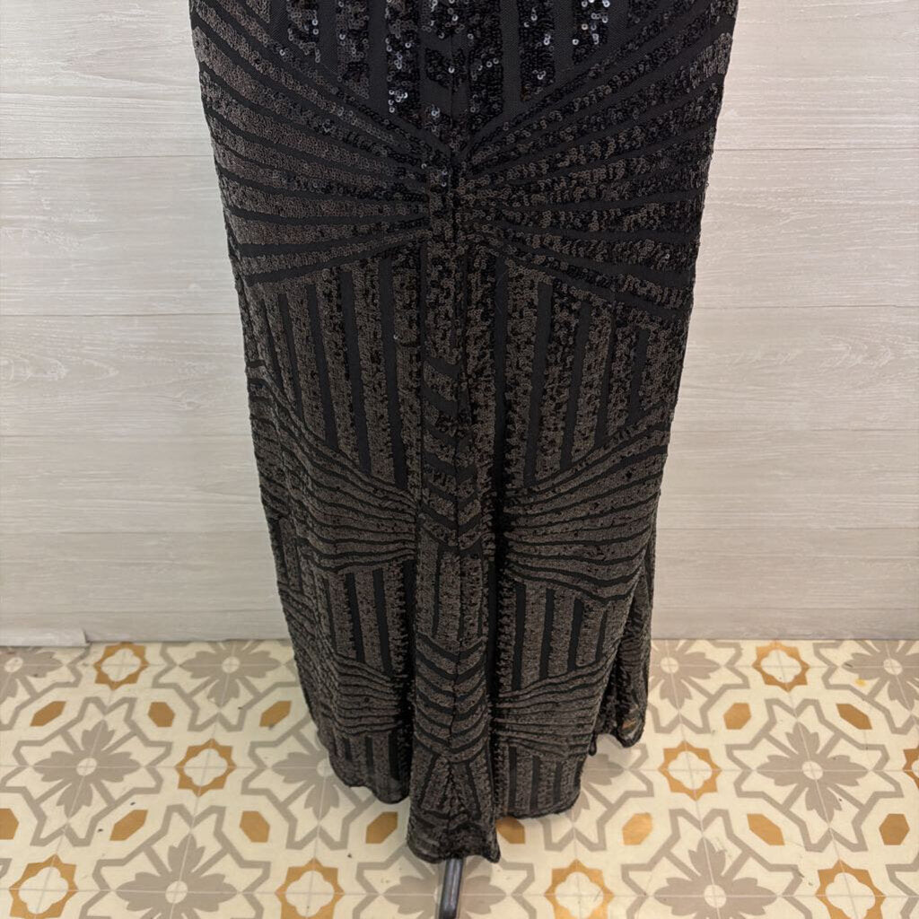 Nightway Black Sequin Print Long Formal Dress 8