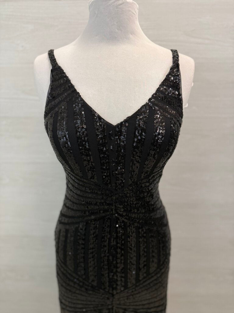 Nightway Black Sequin Print Long Formal Dress 8