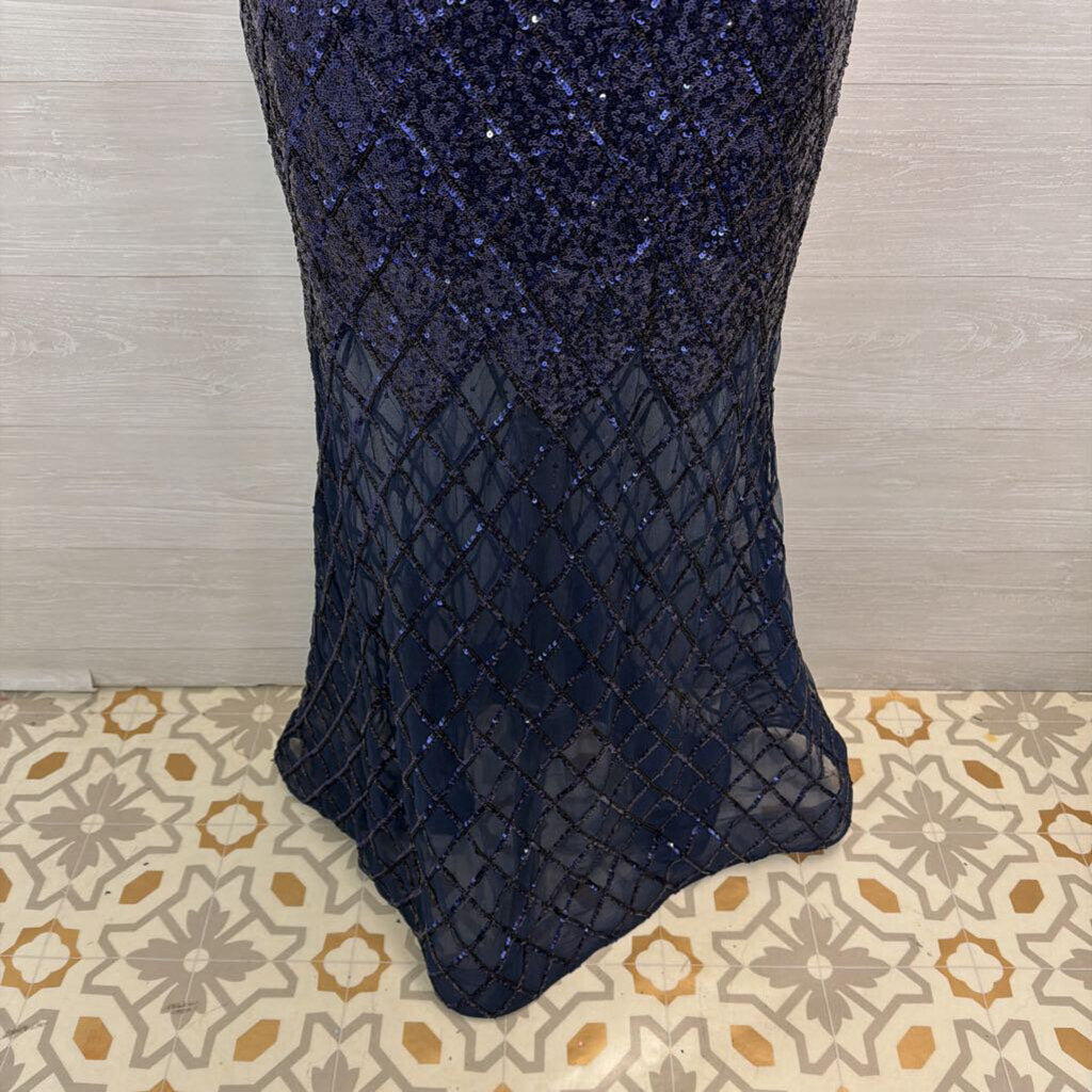 Jovani Navy Sequin High Neck Sheer Hem Long Formal Dress 6