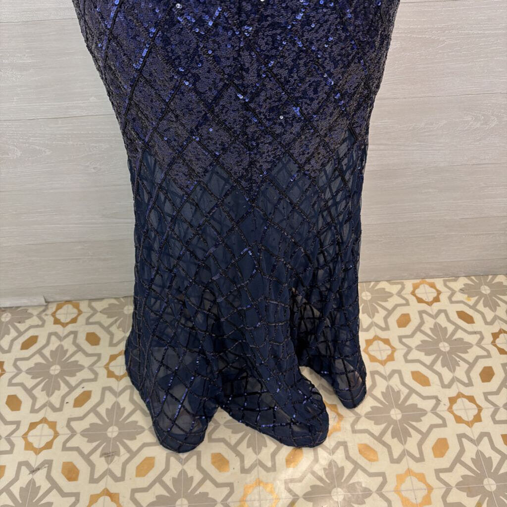 Jovani Navy Sequin High Neck Sheer Hem Long Formal Dress 6