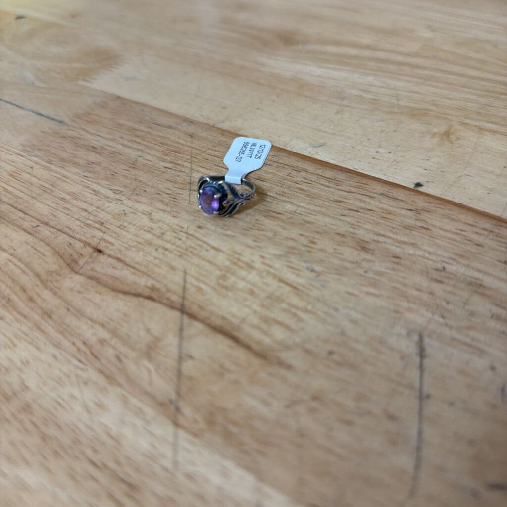 Sterling Silver Amethyst Stone Ring 4.5